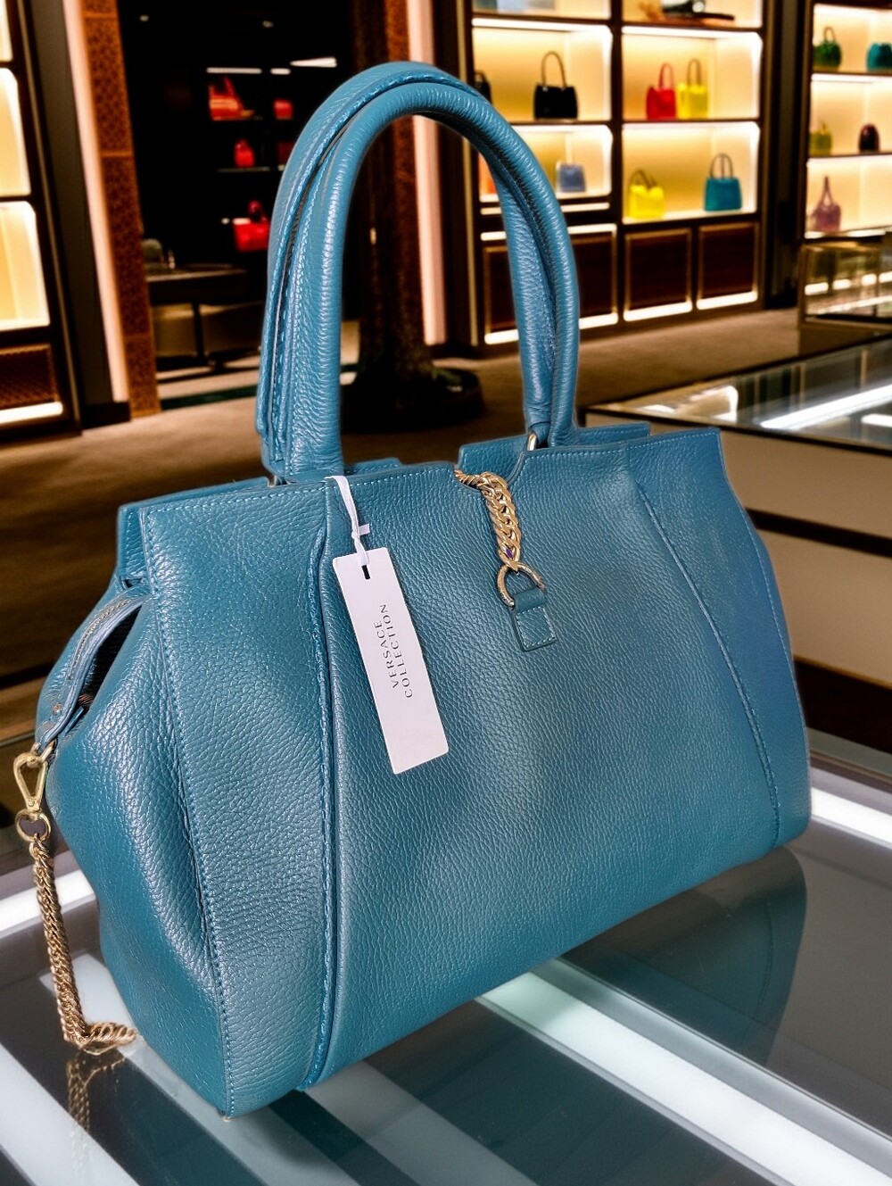 VERSACE Collection Pebbled Calfskin Leather Satchel - Picture 6 of 16
